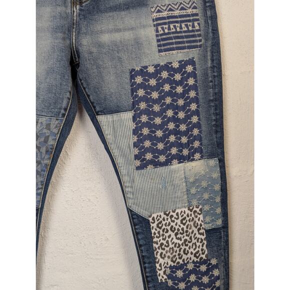 NWT Embellish NYC Jeans Patchwork Denim Mens 40 Blue Distressed Slim Stretch - Picture 3 of 12